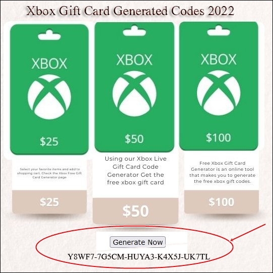 Xbox Live Gift Card Generated Codes